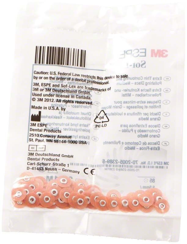 Sof-Lex™ XT Polierscheiben, Ø 9,5mm, mittel, in transparenter Verpackung.