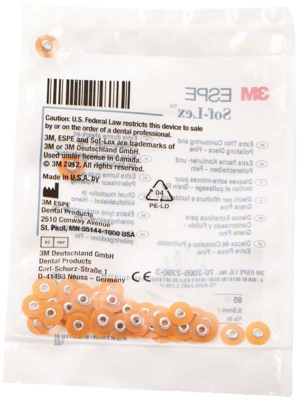 Sof-Lex™ XT Polierscheiben in Originalverpackung mit Etikett und Produktinformationen.