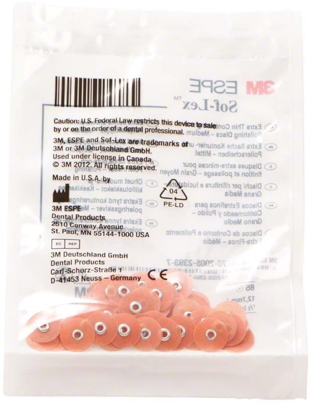 Sof-Lex™ XT Scheiben Ø 12,7mm in Kunststoffverpackung mit Aufschrift.