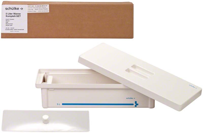 Instrumentenwanne 5 Liter mit abnehmbarem Deckel und Siebeinsatz.