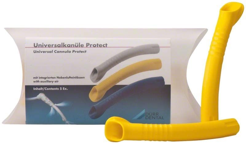 Universalkanülen Protect gelb mit Verpackung und Produktabbildung.