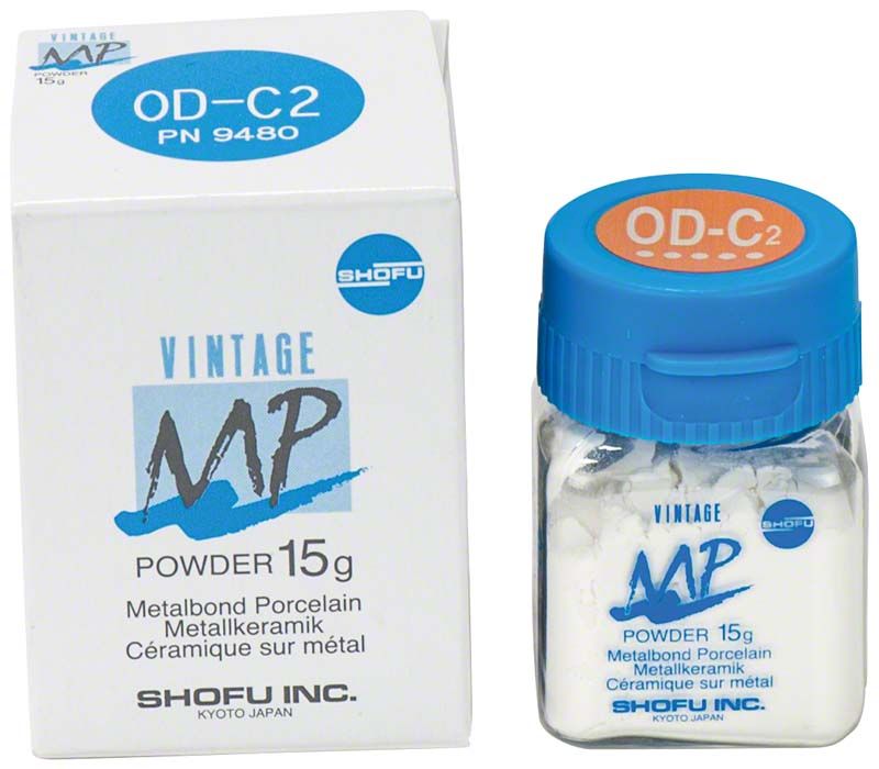 VINTAGE MP Opaque Dentin 15g OD-C2 in Originalverpackung mit blauer Kappe.