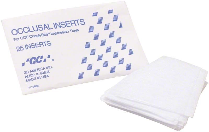 Verpackung von COE® Metall-Löffel beschichtet - Check-Bite Occlusal Inserts mit Einsätzen.