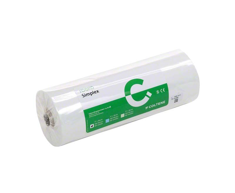 Rolle mit ROEKO Simplex weiß Einwegumhängen aus PE-Folie.