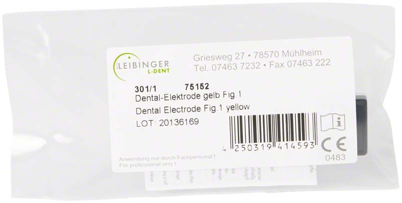 Dental-Elektrode gelb Fig 1 in Kunststoffverpackung mit Etikett.