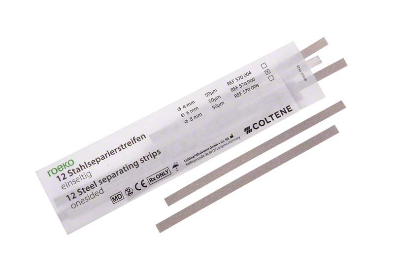 Packung mit ROEKO Stahlseparierstreifen, 6mm breit, von Coltene.