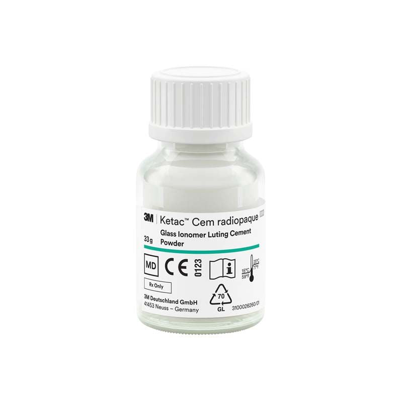 Ketac™ Cem radiopaque Glasflasche mit Etikett und Inhaltsangabe.