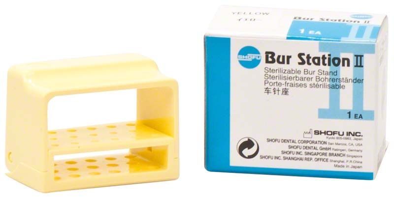 Bur Station II gelb mit Verpackung, geeignet für Dentalinstrumente.