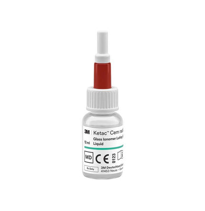 Ketac™ Cem radiopaque Flüssigkeit 12 ml mit roter Kappe und Etikett.