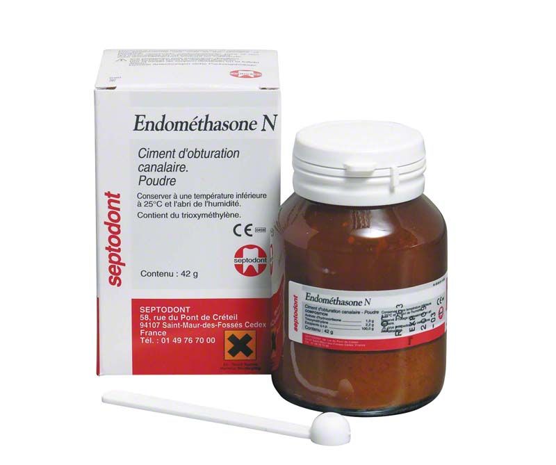 Endomethasone N Pulver und Flasche, Wurzelkanalsealer von Septodont.