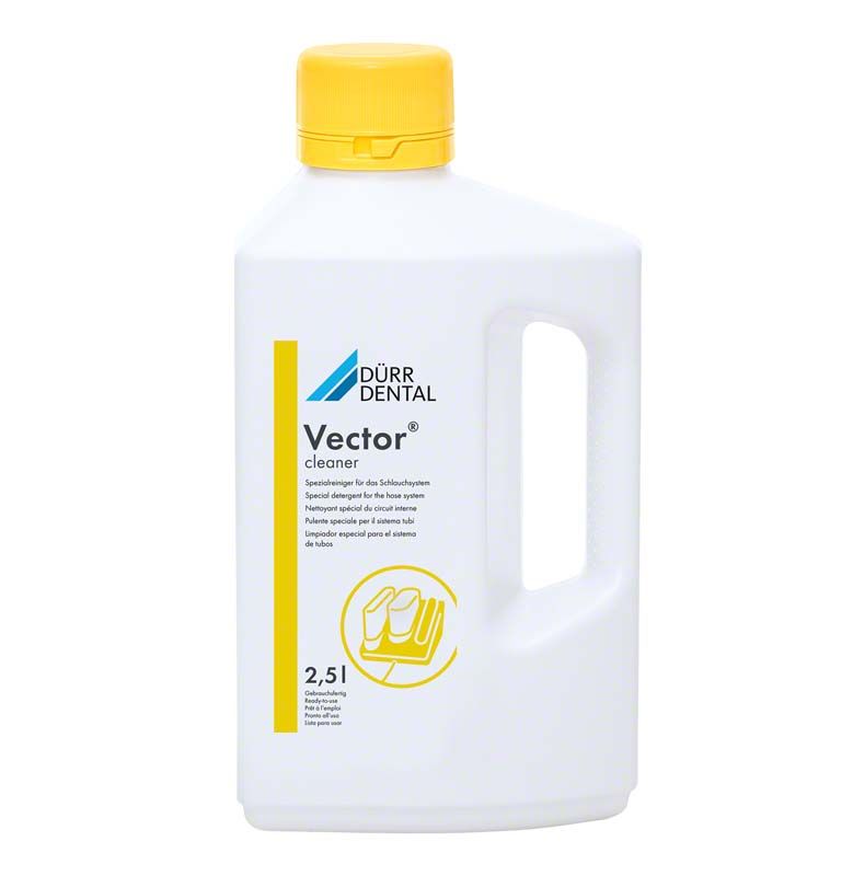 Vector® cleaner 2,5 Liter Flasche mit gelbem Verschluss und Griff.