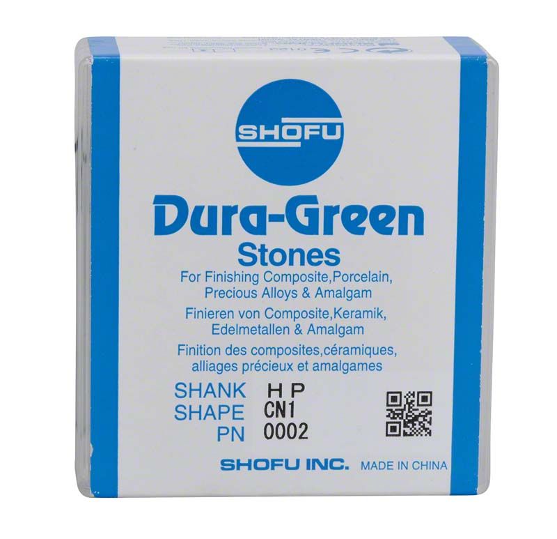 Dura-Green® Schleifstein-Verpackung mit Produktdetails in blauer Schrift.