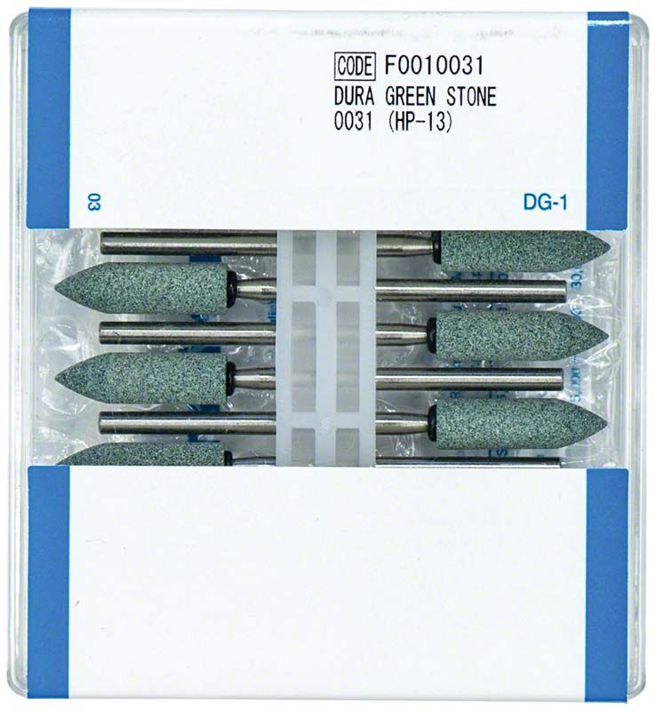 Dura-Green-Schleifsteine für Dentaltechnik, 12 Stück in Kunststoffverpackung.