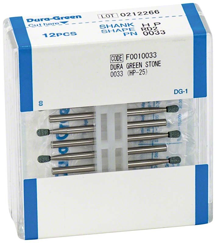 12 Stück Dura-Green® HP RD2 Schleifsteine in Kunststoffverpackung.