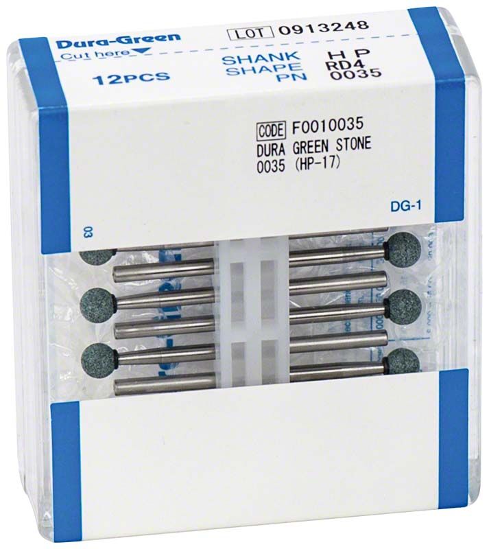 Dura-Green® HP RD4 Schleifsteine, 12 Stück in transparenter Verpackung.