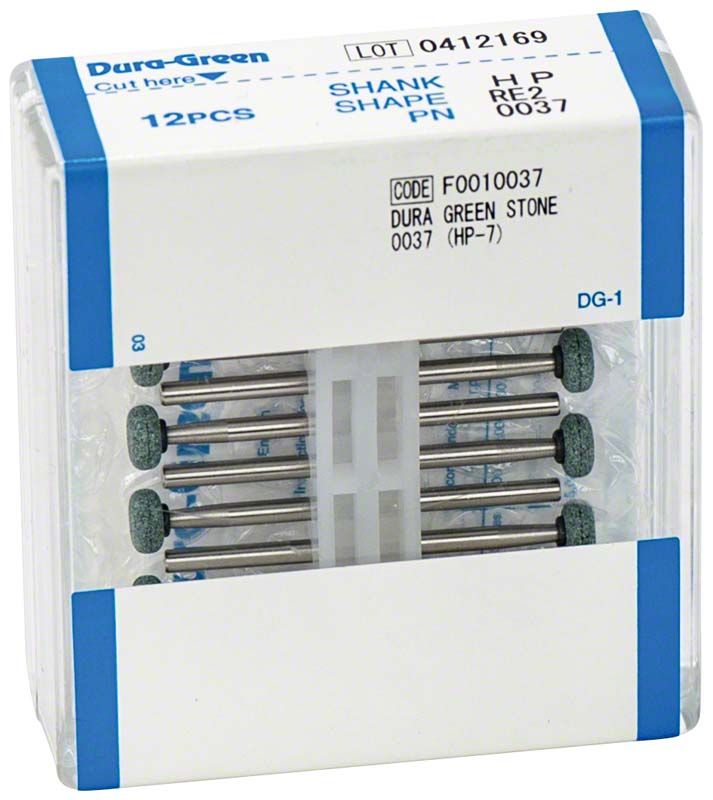 Packung mit 12 Dura-Green® HP RE2 Schleifsteinen.