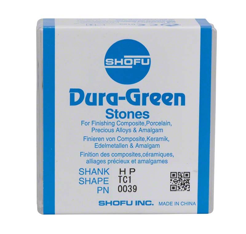 Verpackung der Dura-Green® Schleifsteine mit Produktinformationen.