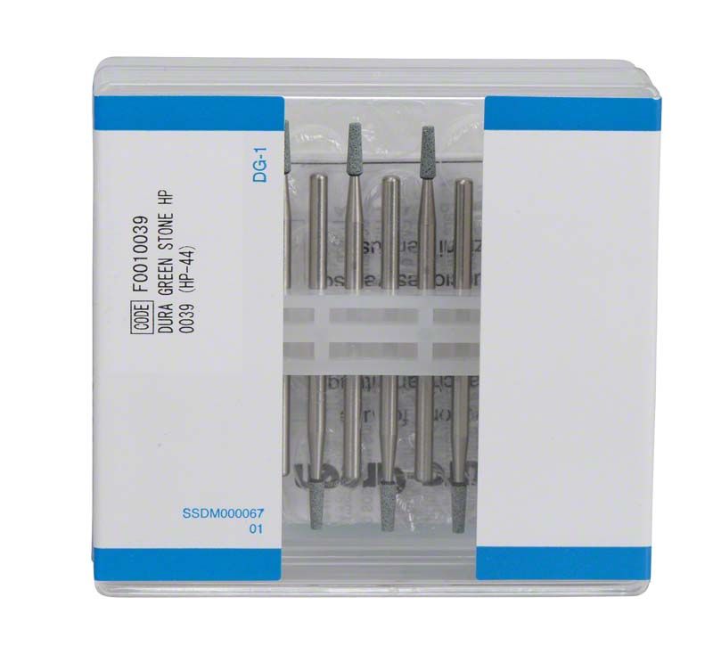 Dura-Green® Schleifsteine HP TC1 in transparenter Kunststoffverpackung.