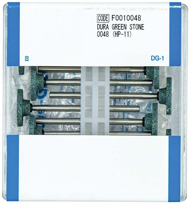 Dura-Green Schleifsteine für Dentaltechnik in Verpackung, 12 Stück.