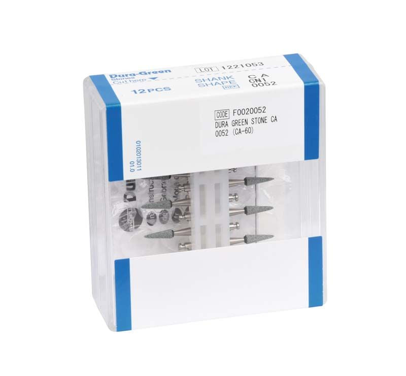 Verpackung mit Dura-Green-Steinen für zahnmedizinische Anwendungen.