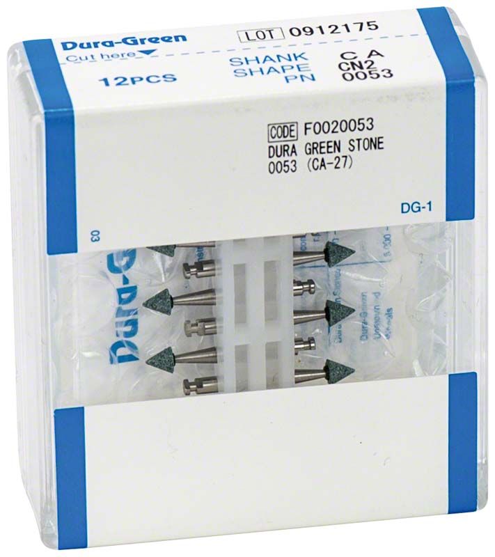 Verpackung von Dura-Green® RA CN2 Schleifsteinen mit 12 Stück.