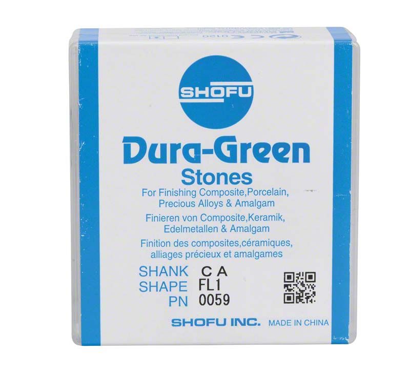 Dura-Green® RA FL1 Schleifsteine für Composite und Edelmetalle in blauer Verpackung.