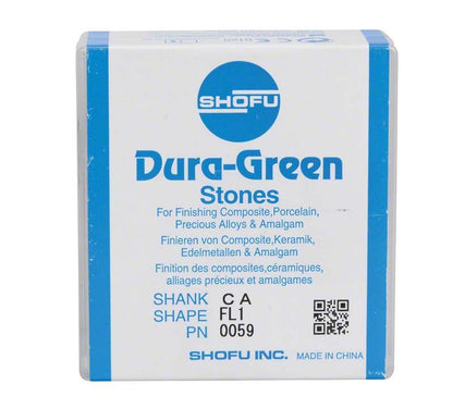 Dura-Green® RA FL1 Schleifsteine für Composite und Edelmetalle in blauer Verpackung.