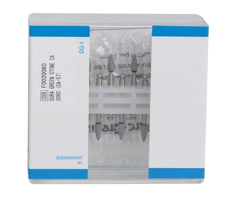 Verpackung der Dura-Green-Steine mit Sichtfenster und Produktinformationen.