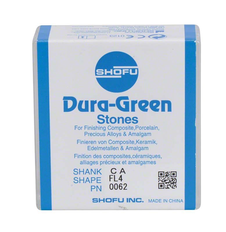 Verpackung der Dura-Green® RA FL4 Schleifsteine für Zahnmedizin.