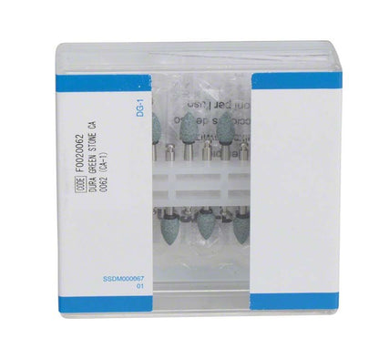 Dura-Green® RA FL4 Schleifsteine in Kunststoffverpackung, Nahaufnahme.