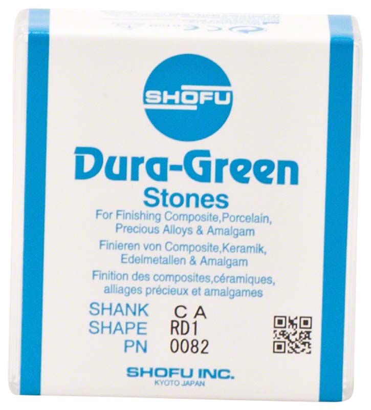 Dura-Green® - RA RD1 Schleifsteine für zahnmedizinische Anwendungen, Verpackungsvorderseite.