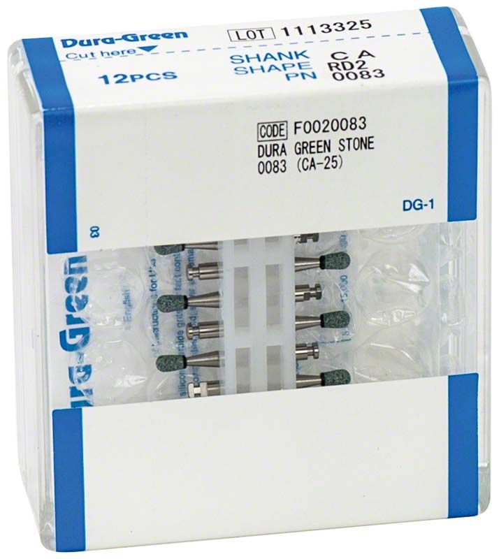 12 Dura-Green® RA RD2 Schleifsteine in transparenter Kunststoffverpackung.