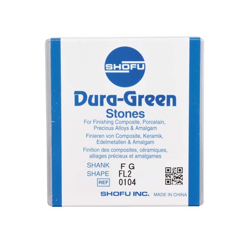 Dura-Green Schleifsteine-Verpackung mit blauem Design und Produktspezifikationen.