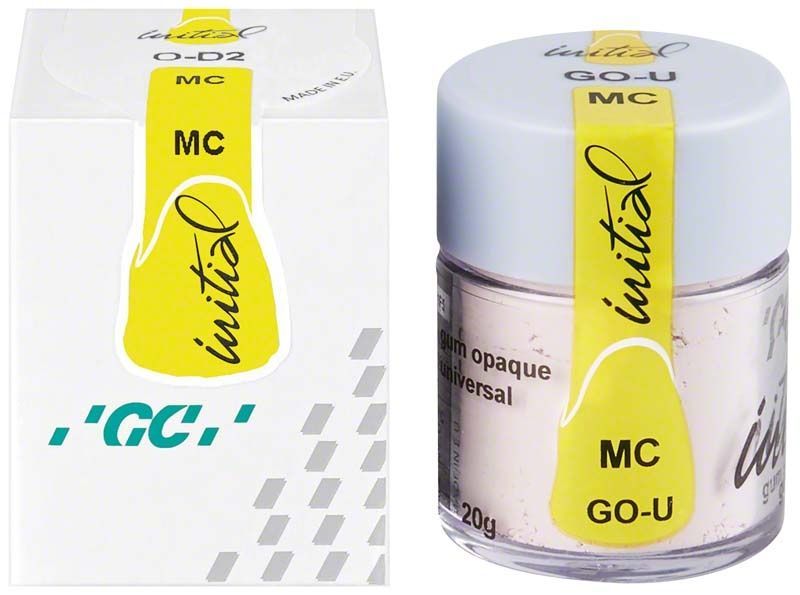GC Initial MC Pulver Opaque Modifier 20g GO-U in Glasbehälter und Verpackung.