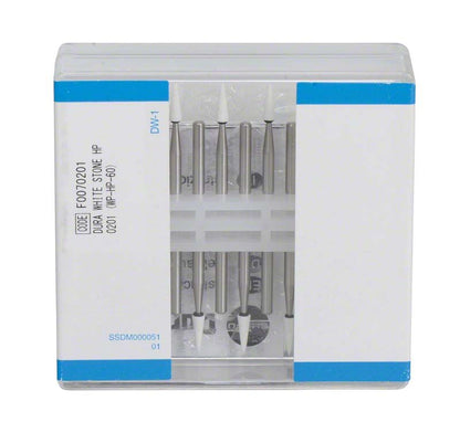 Dura-White® HP CN1 Schleifsteine in durchsichtiger Kunststoffverpackung mit blauem Etikett.