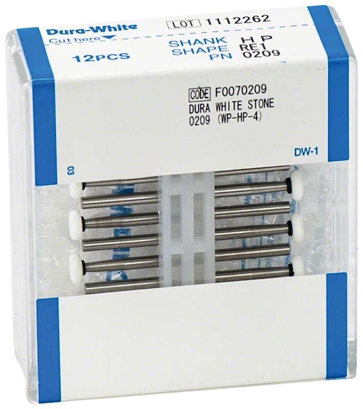Verpackung von Dura-White® HP RE1 Schleifsteinen mit 12 Stück.