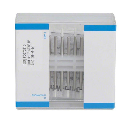 Verpackte Dura-White® HP TC1 Schleifsteine in transparenter Kunststoffbox.