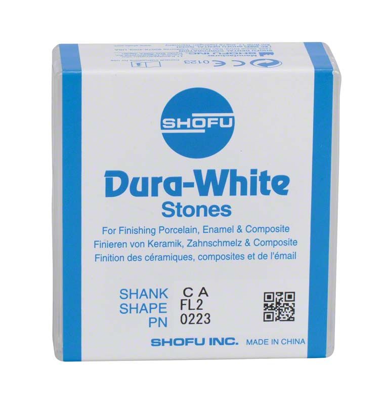 Verpackung der Dura-White® - RA FL2 Steine für Dentalanwendungen.