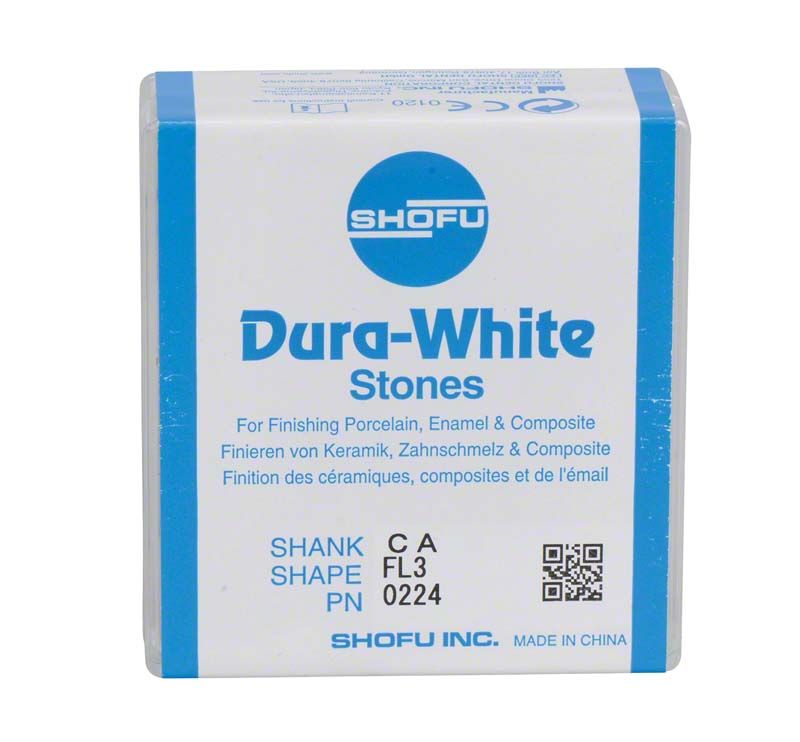 Dura-White® RA FL3 Keramikschleifer-Verpackung von Shofu mit Produktdetails.