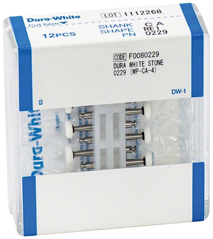 Dura-White® RA RE1 Polierer in transparenter Verpackung mit 12 Stück.