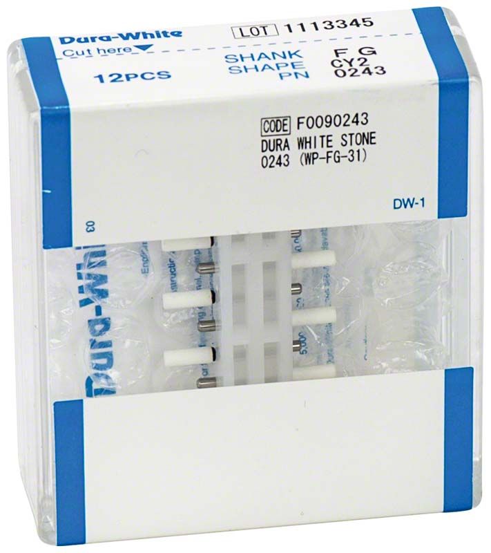 Verpackung von Dura-White® FG CY2 Schleifsteinen mit 12 Stück.