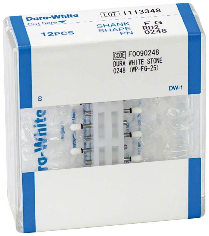 Verpackung von Dura-White® Keramikschleifern FG RD2 für Dentalanwendungen.
