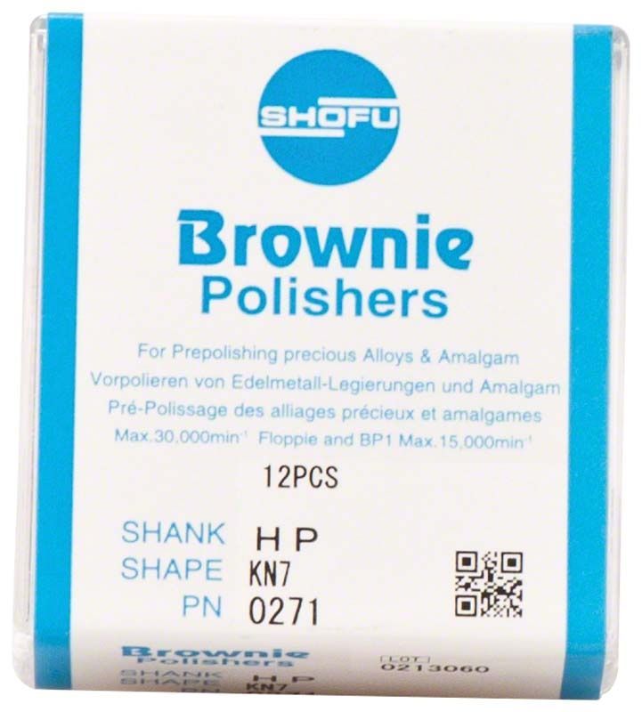 Braune Silikonpolierer Brownie® Schaft H - KN7, 12 Stück Verpackung.