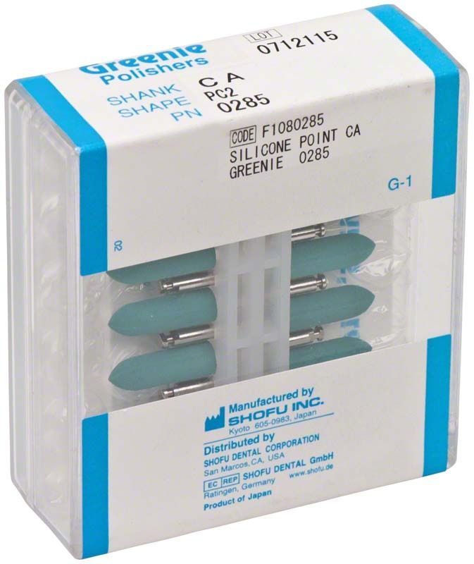 Verpackung der Greenie® Schaft W - PC2, 12er Polierer mit grünen Köpfen.