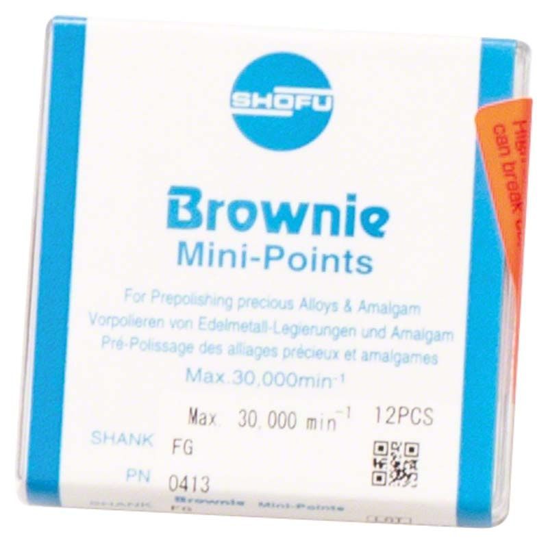 Braune Silikonpolierer-Box für Dentaltechnik mit FG-Schaft, 12 Stück.