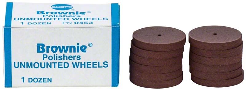 Braune Silikonpolierer Brownie® unmontiertes Rad, 12er-Set mit Verpackung.