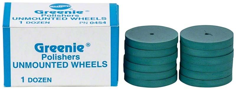 Greenie® unmontiertes Rad, 12er Packung mit grünen Polierscheiben.
