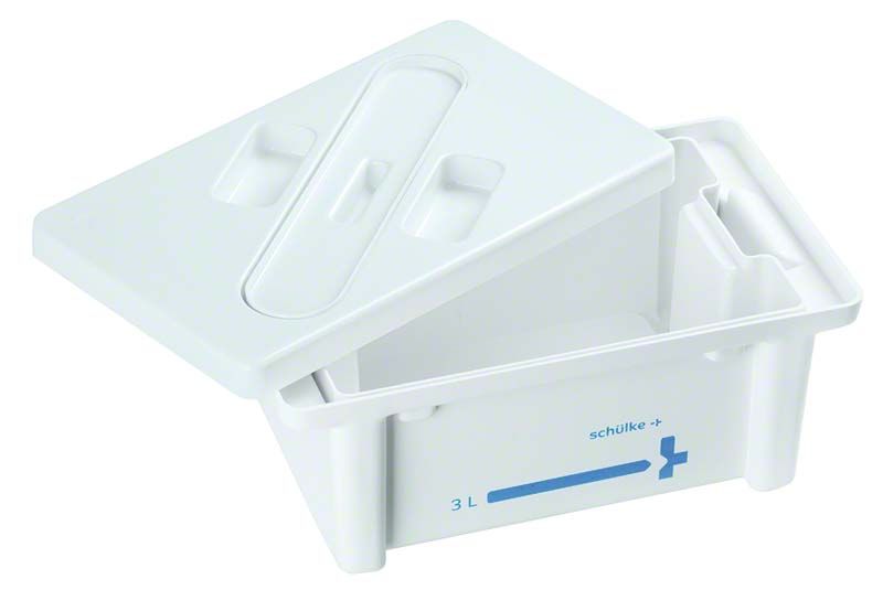 Instrumentenwanne 3 Liter mit abgenommenem Deckel und Siebeinsatz.