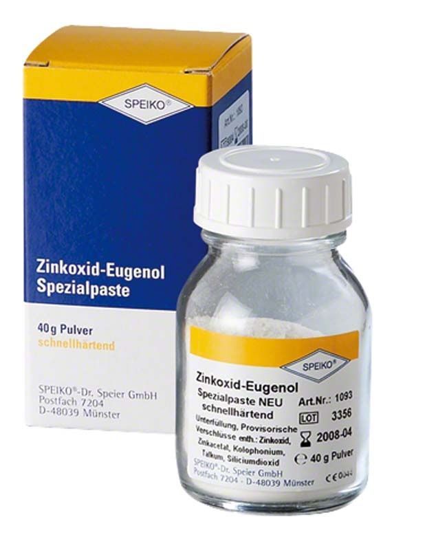 Zinkoxid-Eugenol Spezialpaste schnellhärtend Pulver mit Verpackung.