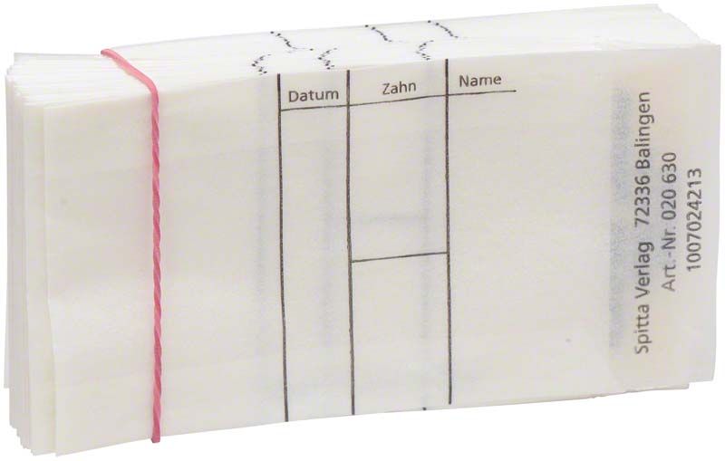 Röntgentütchen pergamin mit Aufdruck für Zahnarztpraxis, 100 Stück Bündel.